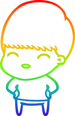 rainbow gradient line drawing happy cartoon boy