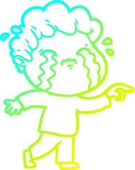 cold gradient line drawing cartoon man crying