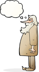 cartoon bearded old man with thought bubble