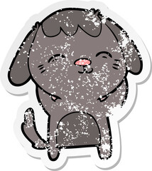 distressed sticker of a happy cartoon dog