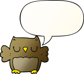 cute cartoon owl and speech bubble in smooth gradient style