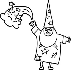 line drawing cartoon wizard casting spell