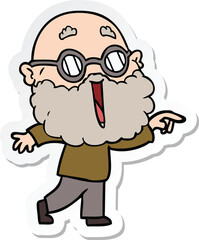 sticker of a cartoon joyful man with beard pointing finger