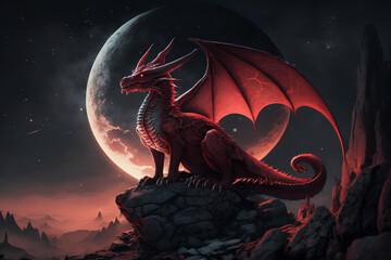 dragon on the moon fantasy 3d artwork. © Illustration