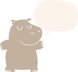 cartoon hippo and speech bubble in retro style
