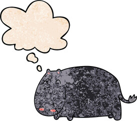 cartoon hippo and thought bubble in grunge texture pattern style