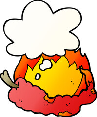 cartoon hot chili pepper and thought bubble in smooth gradient style
