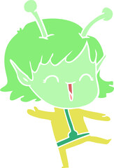 flat color style cartoon alien girl laughing