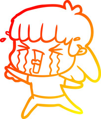 warm gradient line drawing cartoon woman in tears