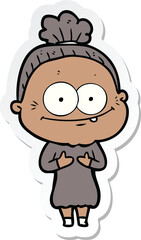 sticker of a cartoon happy old woman