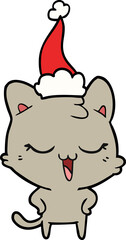 happy line drawing of a cat wearing santa hat