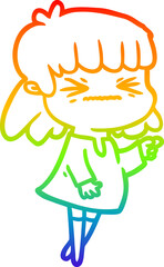 rainbow gradient line drawing cartoon angry girl