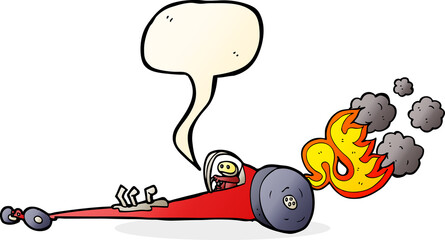 cartoon drag racer with speech bubble