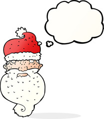 cartoon grim santa face with thought bubble