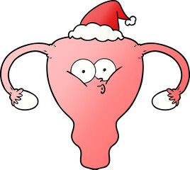 gradient cartoon of a uterus wearing santa hat