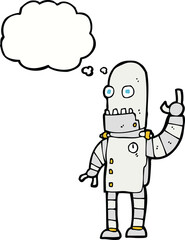 Fototapeta premium cartoon waving robot with thought bubble
