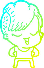 cold gradient line drawing happy cartoon girl