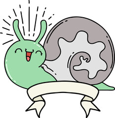 banner with tattoo style happy snail
