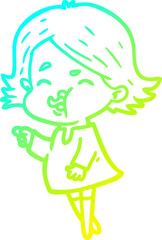 cold gradient line drawing cartoon girl pulling face