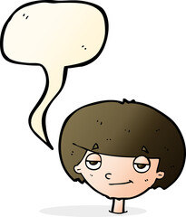 cartoon smug looking boy with speech bubble