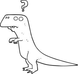 black and white cartoon confused dinosaur