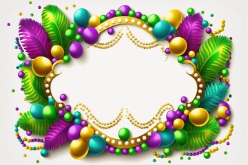 Vector realistic isolated beads for Mardi Gras for decoration and covering on the transparent background. Concept of Happy Mardi Gras