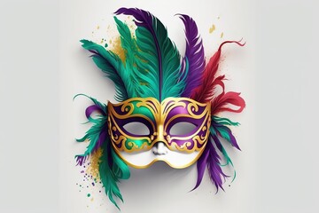 Carnival mask with feathers isolated on background. Costume accessories for parties.
