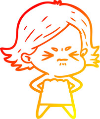 warm gradient line drawing cartoon angry girl