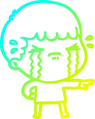 cold gradient line drawing cartoon man crying