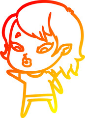 warm gradient line drawing cute cartoon vampire girl