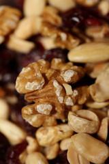 Mix of dried cranberries fruits almonds and nuts in a bowl close up modern background high quality big size stock photos prints