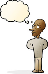 cartoon evil bald man with thought bubble