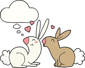 cartoon rabbits in love and thought bubble