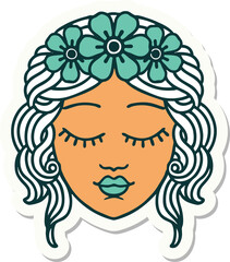 tattoo style sticker of a maidens face