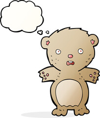 frightened teddy bear cartoon with thought bubble