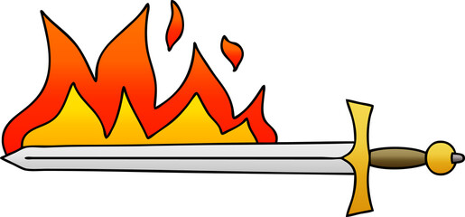 quirky gradient shaded cartoon flaming sword © lineartestpilot