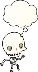cartoon skeleton and thought bubble in smooth gradient style