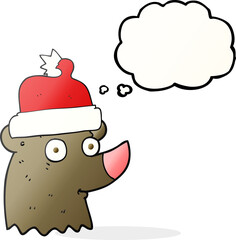 thought bubble cartoon bear wearing christmas hat