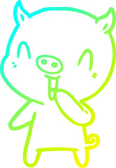 cold gradient line drawing happy cartoon pig
