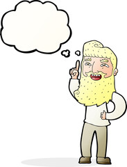 Obraz premium cartoon happy bearded man with idea with thought bubble