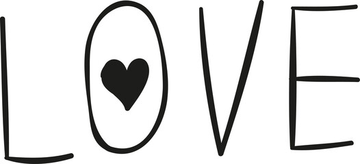 Cute love word heart hand draw outline style