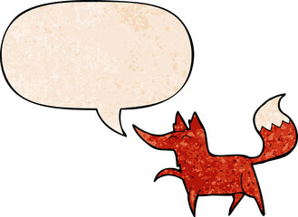 cartoon fox and speech bubble in retro texture style