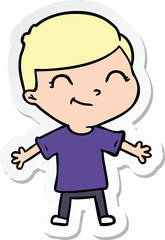 sticker of a cartoon boy smiling