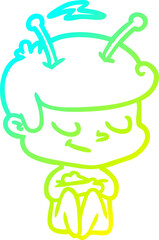 cold gradient line drawing friendly cartoon spaceman