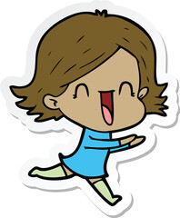 sticker of a cartoon happy woman