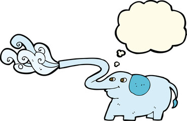 cartoon elephant squirting water with thought bubble