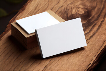 blank card on wooden background.Generative Ai