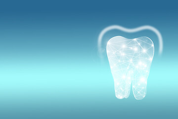 Protective vortex around tooth model of tooth on blue background. Space for text.