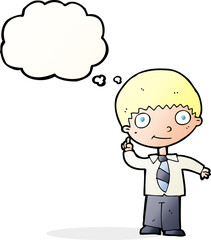 cartoon school boy with idea with thought bubble
