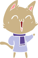 happy flat color style cartoon cat